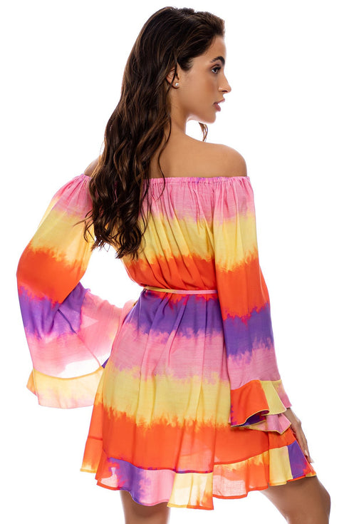 Luli Fama Miami Sunsets Off The Shoulder Ruffle Dress